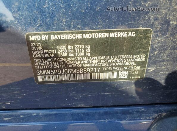 3MW5P9J06M8B89217 2021 BMW 3 SERIES Blue Widok komory silnika