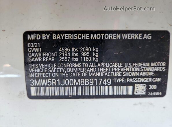 3MW5R1J00M8B91749 2021 BMW 3 SERIES White Vista del compartimento del motor