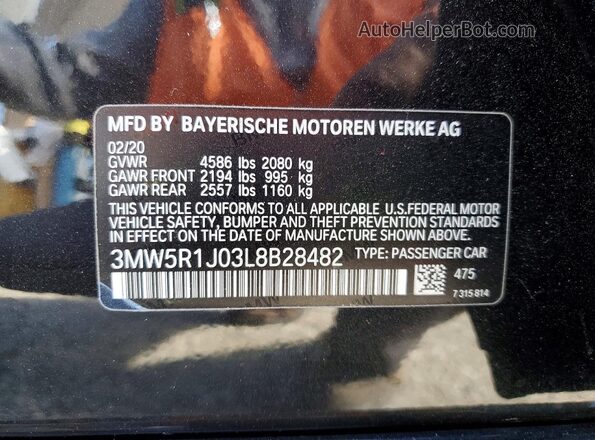3MW5R1J03L8B28482 2020 BMW 3 SERIES Black Vista de la etiqueta del VIN