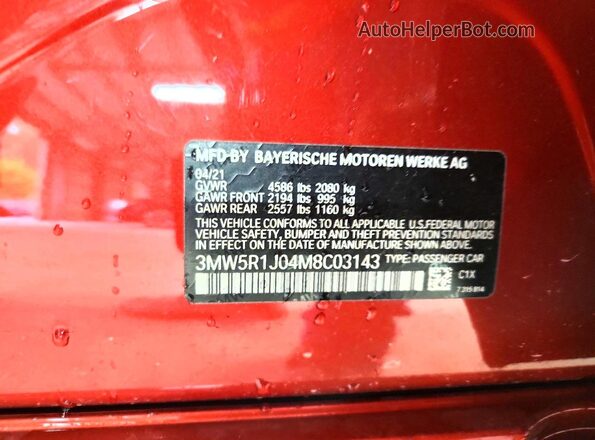 3MW5R1J04M8C03143 2021 BMW 3 SERIES Orange VIN sticker view