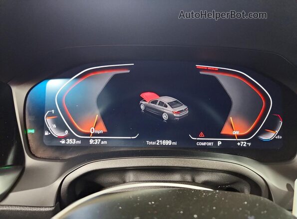 3MW5R1J04M8C03143 2021 BMW 3 SERIES Orange Instrument cluster view