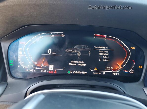 3MW5R1J05L8B11232 2020 BMW 3 SERIES Black Widok zestawu wskaźników