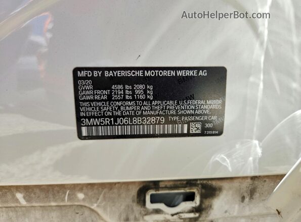 3MW5R1J06L8B32879 2020 BMW 3 SERIES White Vista de la etiqueta del VIN