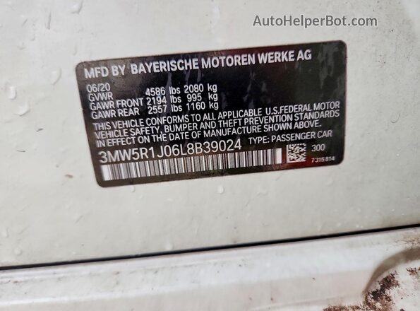 3MW5R1J06L8B39024 2020 BMW 3 SERIES White Շարժիչի բաժամունքի տեսք