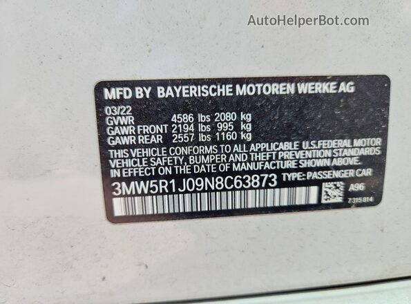 3MW5R1J09N8C63873 2022 BMW 3 SERIES White Widok komory silnika