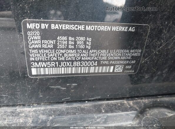 3MW5R1J0XL8B30004 2020 BMW 3 SERIES Black ძრავის განყოფილების ხედი