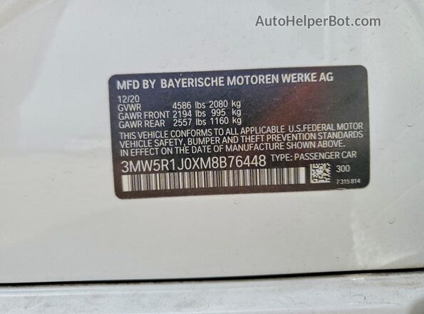 3MW5R1J0XM8B76448 2021 BMW 3 SERIES Белый Вид наклейки с VIN-кодом