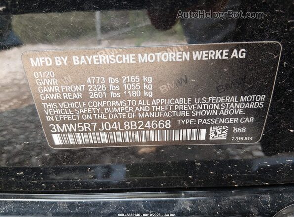 3MW5R7J04L8B24668 2020 BMW 3 SERIES Черный Вид подкапотного пространства