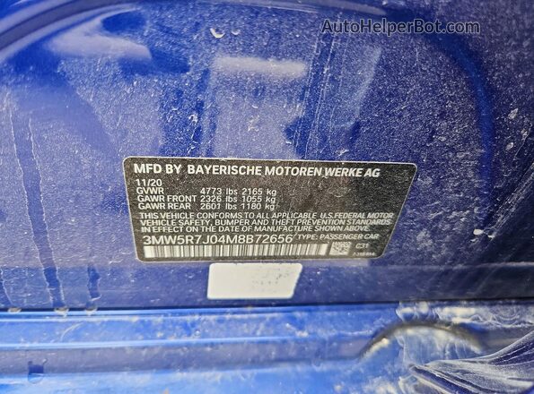 3MW5R7J04M8B72656 2021 BMW 3 SERIES Синий Вид подкапотного пространства