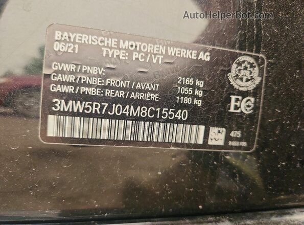3MW5R7J04M8C15540 2021 BMW 3 SERIES Black Вид наклейки з VIN-кодом