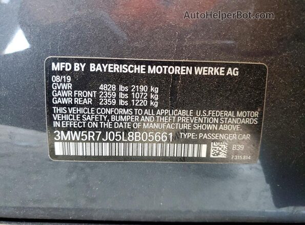 3MW5R7J05L8B05661 2020 BMW 3 SERIES Silver Շարժիչի բաժամունքի տեսք