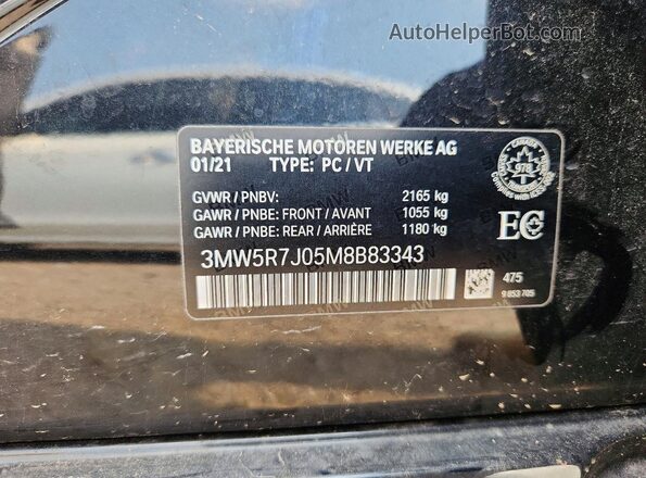 3MW5R7J05M8B83343 2021 BMW 3 SERIES Gray Widok komory silnika
