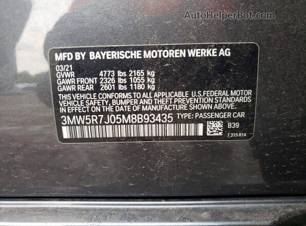 3MW5R7J05M8B93435 2021 BMW 3 SERIES Серый Вид подкапотного пространства