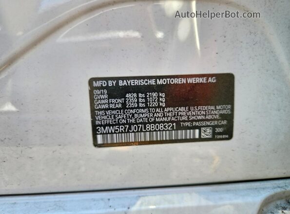 3MW5R7J07L8B08321 2020 BMW 3 SERIES White ძრავის განყოფილების ხედი