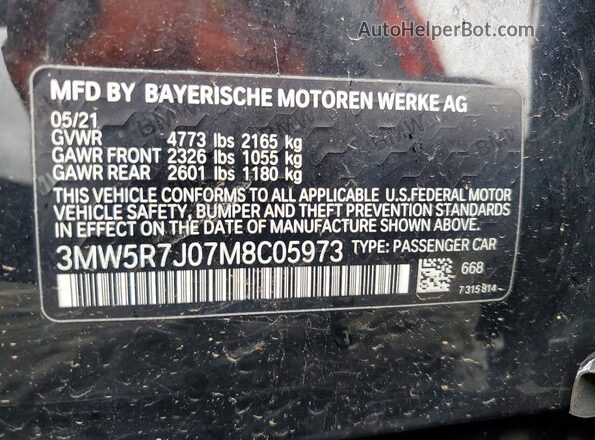 3MW5R7J07M8C05973 2021 BMW 3 SERIES Black Widok komory silnika