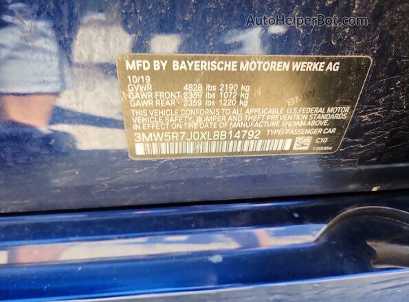 3MW5R7J0XL8B14792 2020 BMW 3 SERIES Blue Widok komory silnika