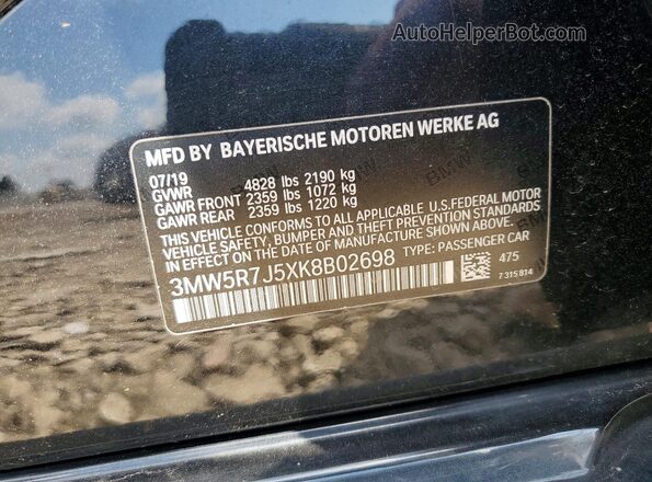 3MW5R7J5XK8B02698 2019 BMW 3 SERIES Black Engine compartment view