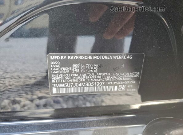 3MW5U7J04M8B51997 2021 BMW M3 Black Вид підкапотного простору