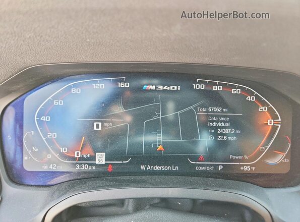 3MW5U7J09M8B88723 2021 BMW M3 White Instrument cluster view