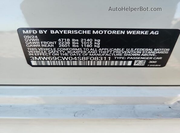 3MW69CW04S8F08311 2025 BMW 3 SERIES White Շարժիչի բաժամունքի տեսք