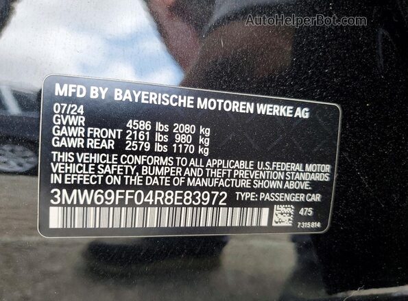 3MW69FF04R8E83972 2024 BMW 3 SERIES Black ძრავის განყოფილების ხედი