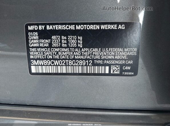 3MW89CW02T8G28912 2026 BMW 3 SERIES Gray Vista del compartimento del motor