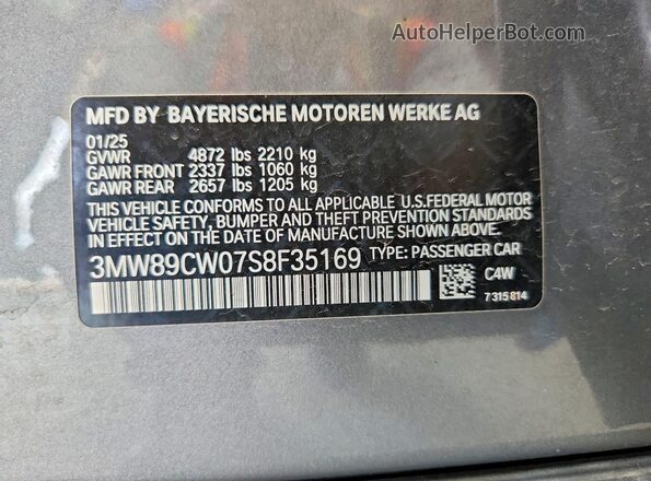 3MW89CW07S8F35169 2025 BMW 3 SERIES Gray Շարժիչի բաժամունքի տեսք
