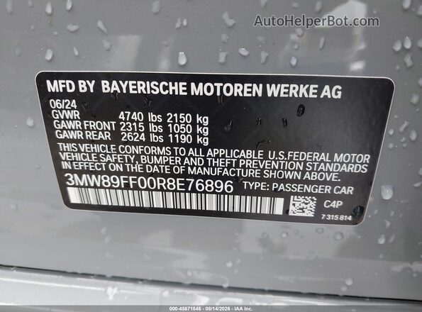 3MW89FF00R8E76896 2024 BMW 3 SERIES Серый Вид подкапотного пространства