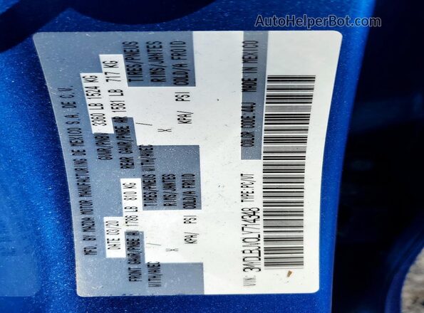 3MYDLBJV0LY714348 2020 TOYOTA YARIS Синий Вид наклейки с VIN-кодом