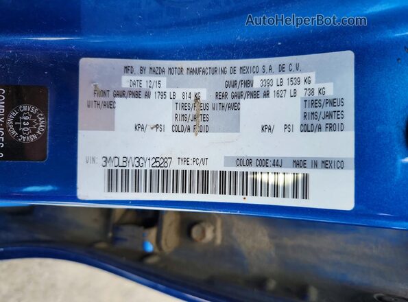 3MYDLBYV3GY125287 2016 TOYOTA YARIS Blue ძრავის განყოფილების ხედი