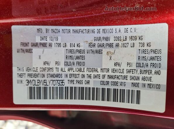 3MYDLBYV5LY707935 2020 TOYOTA YARIS Burgundy Вид підкапотного простору