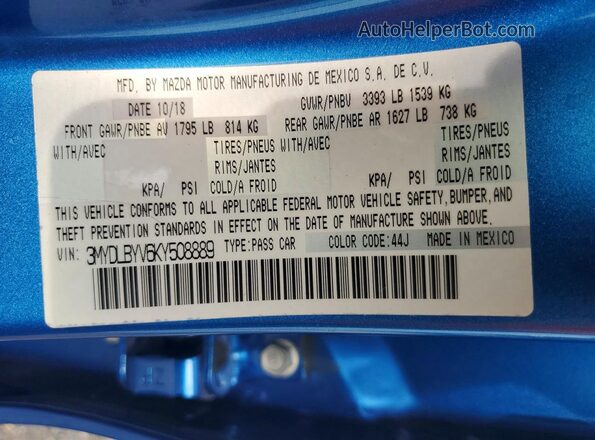 3MYDLBYV6KY508889 2019 TOYOTA YARIS Blue Engine compartment view
