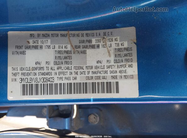 3MYDLBYV8JY308403 2018 TOYOTA YARIS IA Blue Engine compartment view