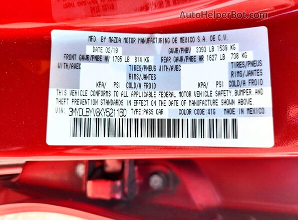 3MYDLBYV8KY521160 2019 TOYOTA YARIS Red Շարժիչի բաժամունքի տեսք