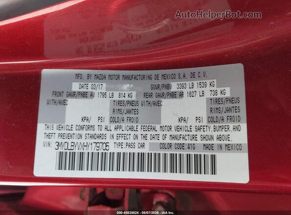 3MYDLBYVXHY179705 2017 TOYOTA YARIS IA Red Vista del compartimento del motor