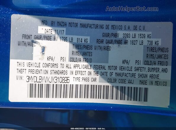 3MYDLBYVXJY310895 2018 TOYOTA YARIS IA Blue Вид підкапотного простору