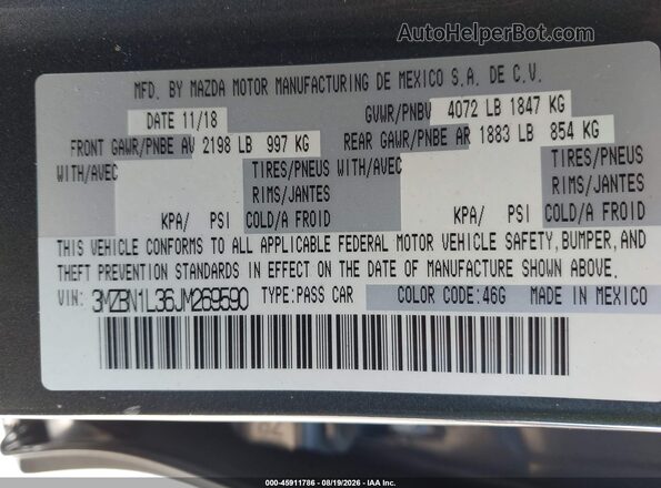 3MZBN1L36JM269590 2018 MAZDA 3 Gray Widok komory silnika