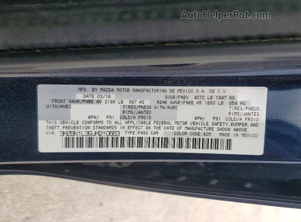 3MZBN1L39JM210663 2018 MAZDA 3 Синий Вид наклейки с VIN-кодом