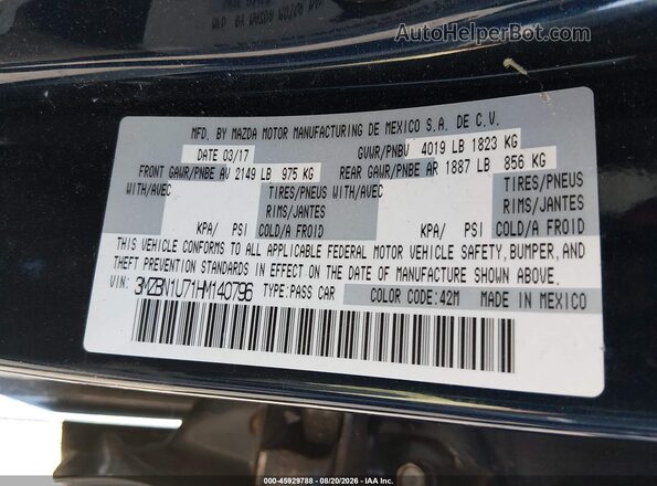 3MZBN1U71HM140796 2017 MAZDA 3 Dark Blue ძრავის განყოფილების ხედი
