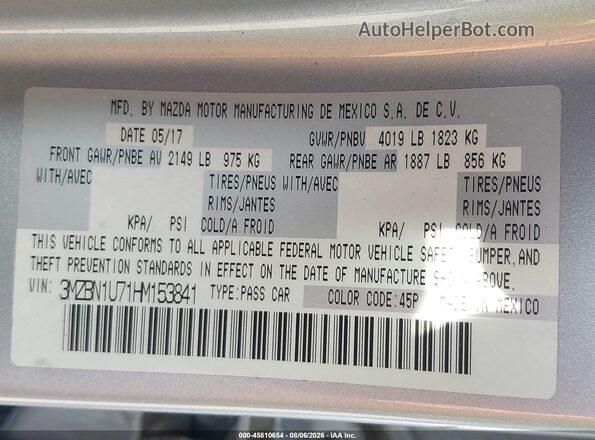 3MZBN1U71HM153841 2017 MAZDA 3 Silver ძრავის განყოფილების ხედი