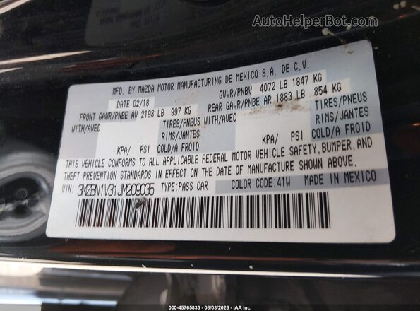 3MZBN1V31JM209035 2018 MAZDA 3 Black Շարժիչի բաժամունքի տեսք