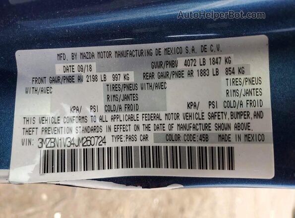 3MZBN1V34JM260724 2018 MAZDA 3 Blue Շարժիչի բաժամունքի տեսք