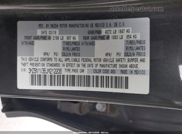 3MZBN1V36JM212206 2018 MAZDA 3 Серый Вид подкапотного пространства
