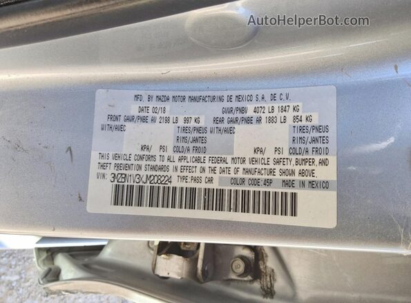 3MZBN1V3XJM208224 2018 MAZDA 3 Gray Շարժիչի բաժամունքի տեսք