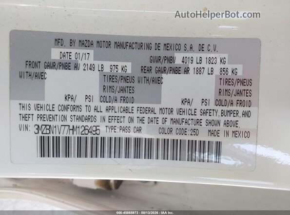 3MZBN1V77HM126495 2017 MAZDA 3 White ძრავის განყოფილების ხედი