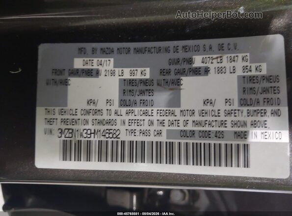3MZBN1W39HM146582 2017 MAZDA 3 Brown Widok komory silnika