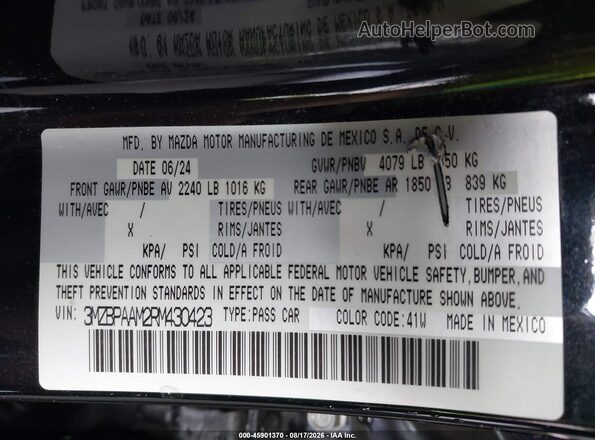 3MZBPAAM2RM430423 2024 MAZDA 3 Черный Вид подкапотного пространства