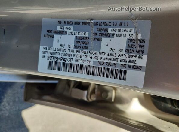 3MZBPABM4RM427747 2024 MAZDA 3 Beige Widok naklejki z numerem VIN