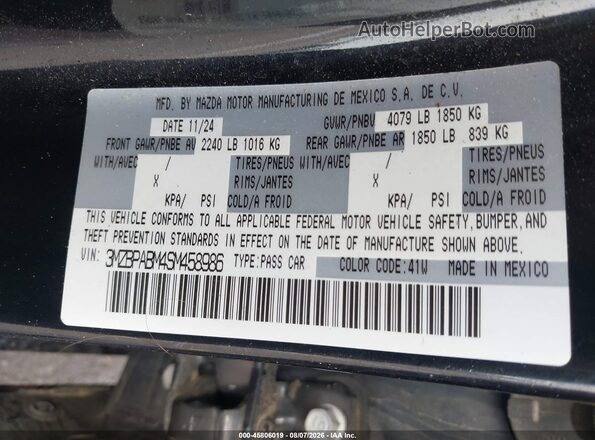 3MZBPABM4SM458986 2025 MAZDA 3 Black Вид підкапотного простору