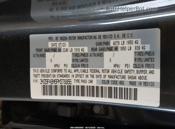 3MZBPABM6PM378855 2023 MAZDA 3 Gray Շարժիչի բաժամունքի տեսք